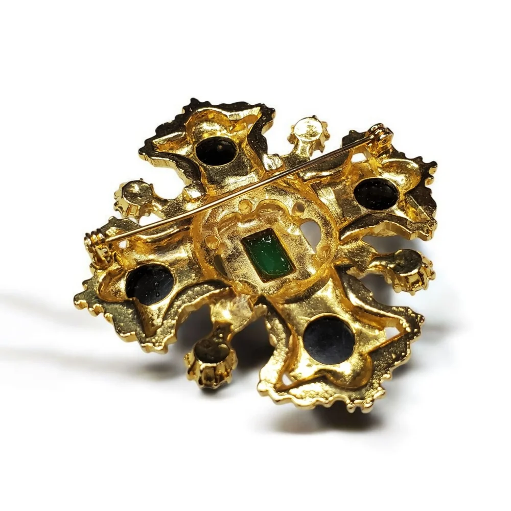 FLORENZA Rare Intaglio Glass Etruscan Gladiator Maltese Cross Brooch